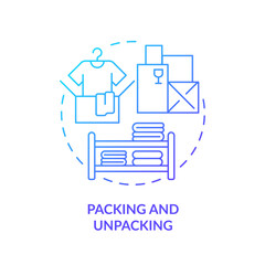 Fototapeta na wymiar 2D packing and unpacking gradient icon representing moving service, simple isolated vector, thin line illustration.