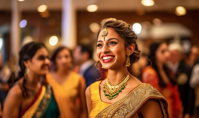 Traditional Indian hindu woman wearing sareeat a party. Beatiful woman celebrating a wedding