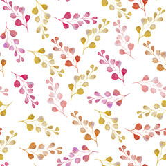 Autumn watercolor leaves seamless pattern. Colorful multicolored leaves endless background. Cozy wallpaper and fabric print.