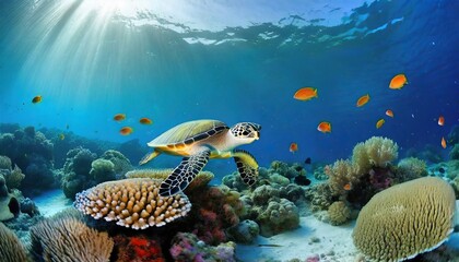 coral reef and turtle