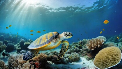 Fototapeta premium coral reef and turtle