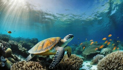 coral reef and turtle