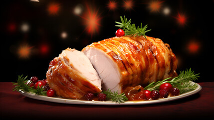 chicken with vegetables Christmas turkey ham roasted for festive dinner ai generated