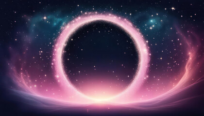 Glowing pink cosmic portal with copy space