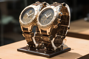 An eco-friendly display in a retail store showcases solar-powered watches, emphasizing their sustainability and modern technology