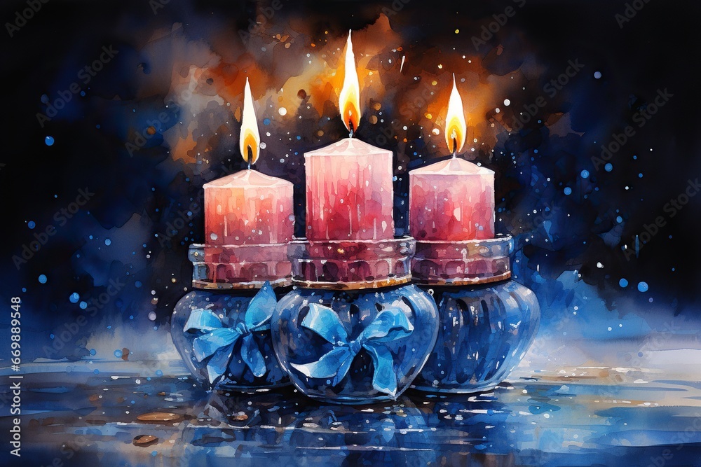 Wall mural burning candle in the snow