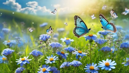 blue butterfly on a meadow - obrazy, fototapety, plakaty