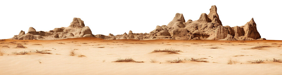 Desert with barren sands and rugged terrain, cut out - obrazy, fototapety, plakaty