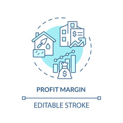 2D editable blue profit margin icon, monochromatic isolated vector, construction cost thin line illustration.