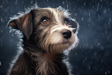 Retrato de perro con lluvia