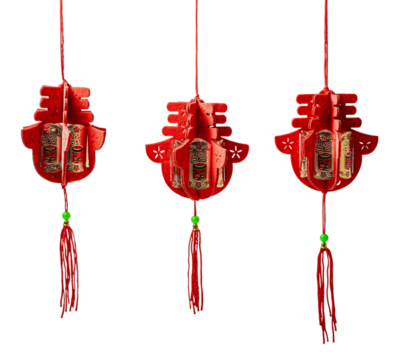 Red chinese lamp isolated on white or transparent background.  