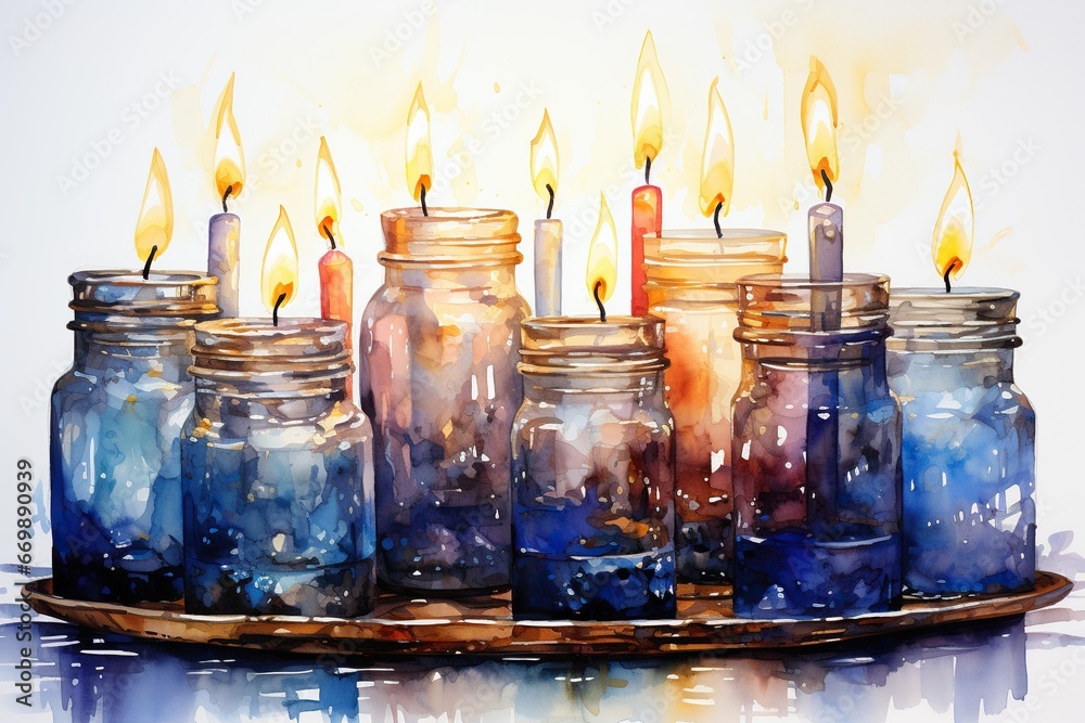 Wall mural burning candles in a glass