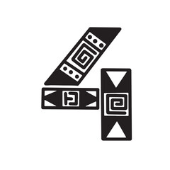 Graffiti aztec number four in style handwriting art illustration design vector