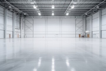 Interior of empty and clean modern warehouse - obrazy, fototapety, plakaty