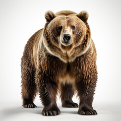 Grizzly Bear in white background, full body look, full HD, hyper-realistic