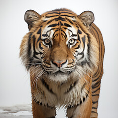 Tiger in white background, full body look, full HD, hyper-realistic.