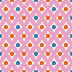 Beautiful modern pattern in retro style. Abstract seamless texture with geometric shapes and circles. Playful retro background