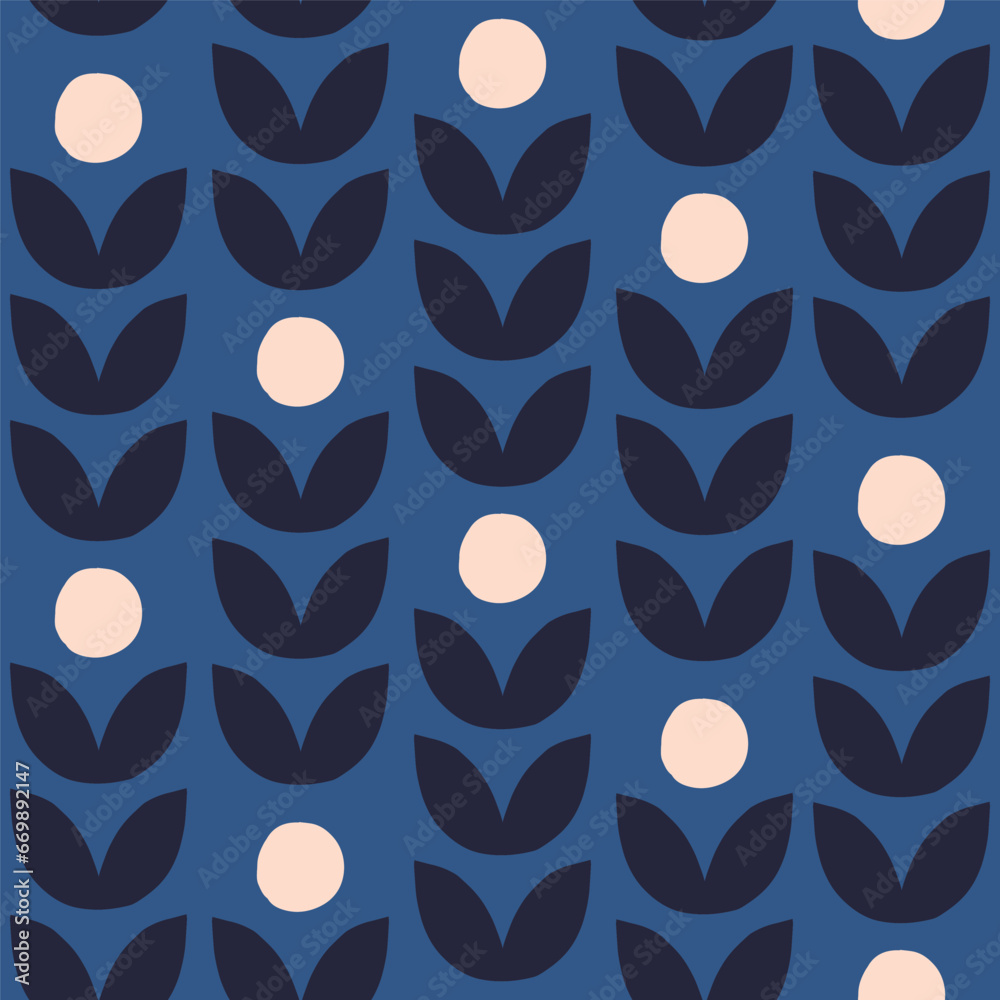 Wall mural simple and cute vector pattern with botanical motif. seamless texture with stylised flowers. minimal