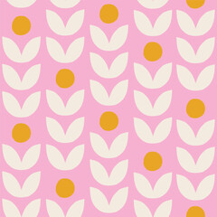 Simple and cute vector pattern with botanical motif. Seamless texture with stylised flowers. Minimal naturalistic background