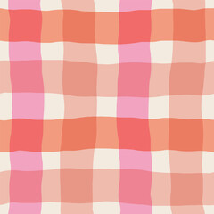 Creative Checkered vector texture with multicoloured horizontal and vertical lines. Modern seamless plaid pattern. Fun striped background - 669892302