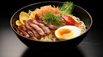 Bowl of Ramen with eggs - Japanese noodle dish.