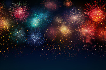 Fototapeta premium Fireworks Celebration on Dark Background with Copy Space
