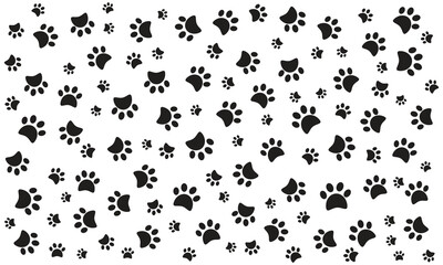 Cat paw seamless pattern, animal footstep vector pattern on white background
