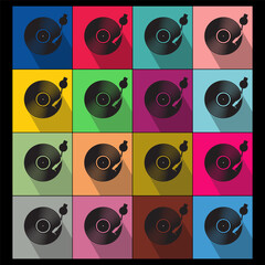 Black vinyl record disc flat concept vector illustration 