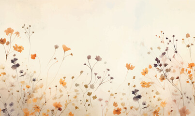 watercolor background, frame illustration, autumn, leaves, orange colors, floral