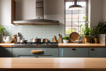 Fototapeta premium kitchen background blured empty table