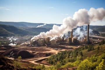 Fototapeta premium Steam rising from geothermal power plants built near natural hot springs