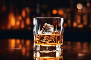Close up photograph of glass of whiskey - Powered by Adobe