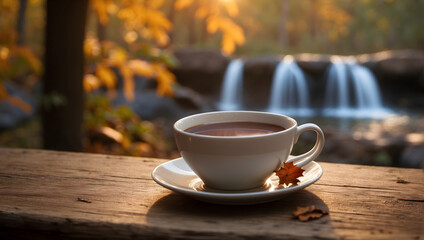 Obraz premium cup of coffee on a wooden table