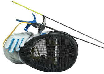 Foil fencing equipment. Fencing foils with pistol grip (sporting weapon - sword), a fencing mask...