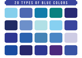 Vector blue color palette collection, 20 different blue colors set