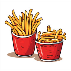 French fries potato tasty fast street food in red paper box vector
