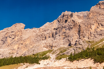 Fototapeta premium Alpine summer view near Piz Sella, Plan de Gralba, Val Gardena, Dolomites, Italy