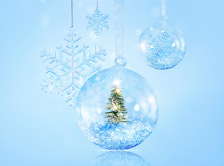 Fototapeta na wymiar Christmas composition decor on a blue background