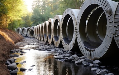 Channeling Water with Concrete Culverts - obrazy, fototapety, plakaty