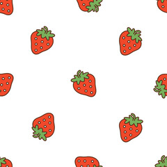 Seamless pattern with strawberry in cartoon style. Fruit background. Colorful textile design with sweet berry. Vector illustration