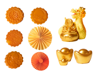 Chinese new year decoration set isolated on white or transparent background.  