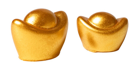 Traditional Chinese gold ingot isolated on white or transparent background. 