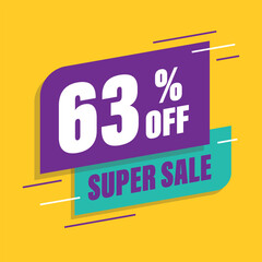 Sixty three 63% percent purple and green sale tag vector
