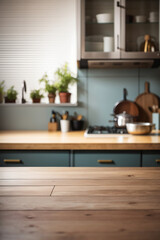 Fototapeta na wymiar kitchen background blured empty table