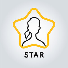 A conditional image of a person. The icon depicts a girl in a star. Isolated icon on the background.