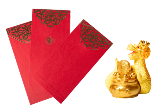 Chinese red envelope isolated on white or transparent background. 