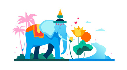Elephant in natural habitat - modern colored vector illustration