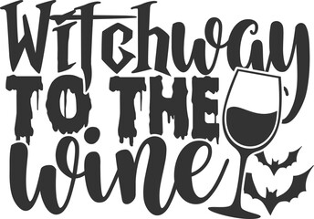 Witch Way To The Wine - Halloween Illustration
