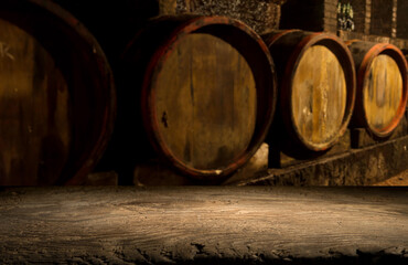 Rustic wooden barrel on a night background. High quality photo