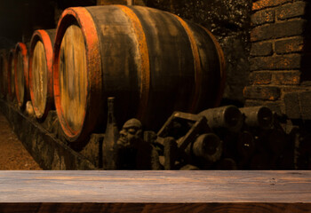 Rustic wooden barrel on a night background. High quality photo